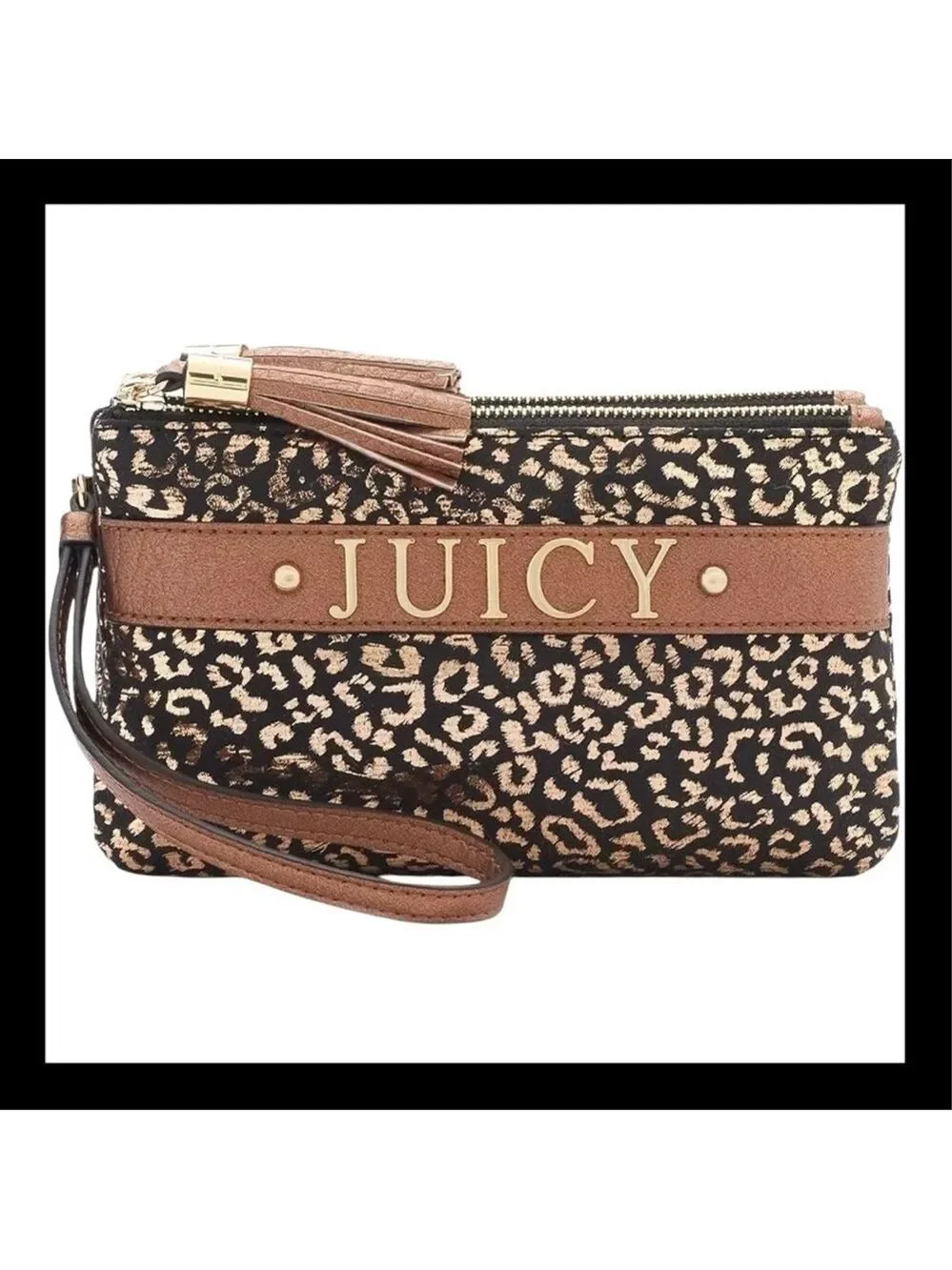 Juicy Couture Leopard Logo Wristlet Small Handbag in Black & Copper